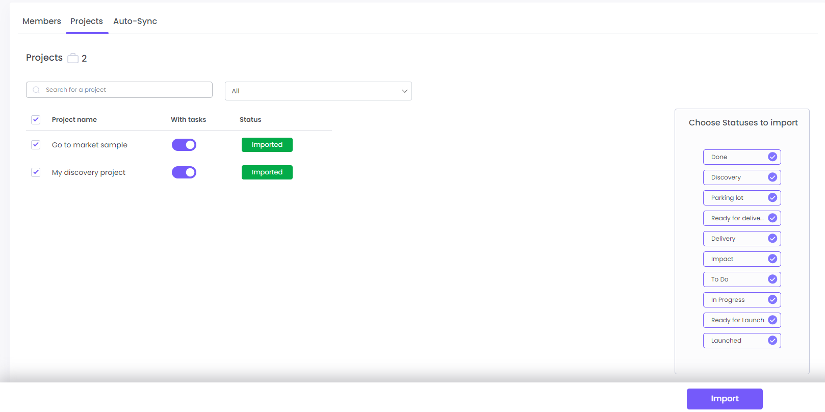 WebWork Project List Interface 