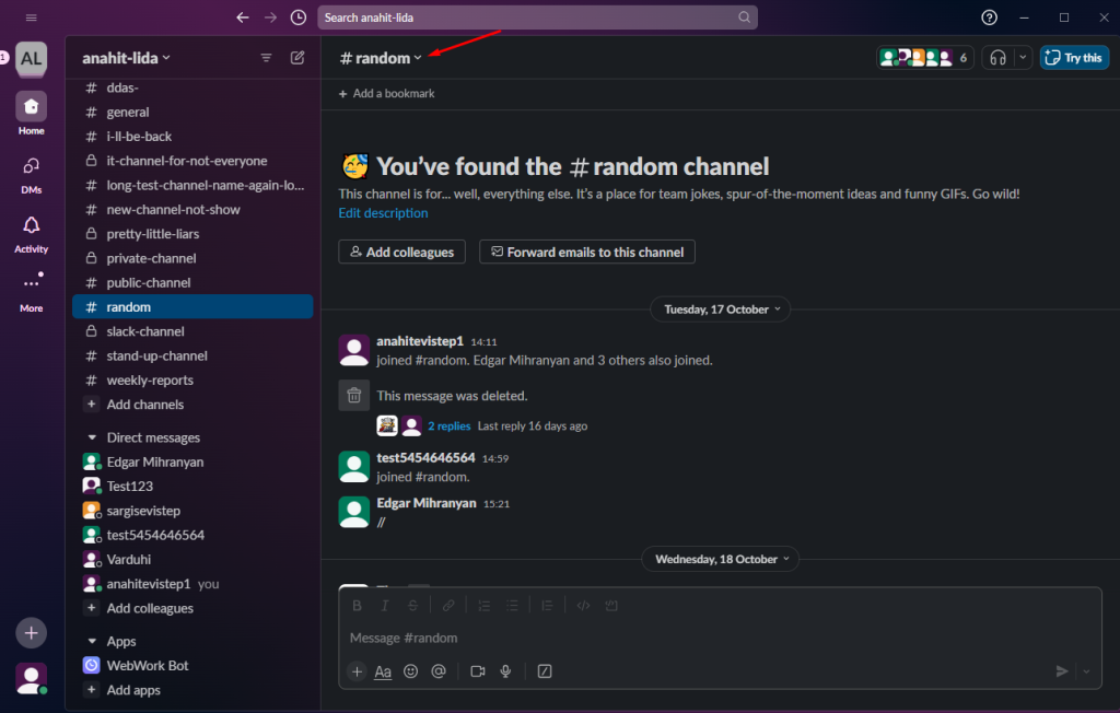 A Slack channel with the channel name in the header