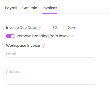 Invoice settings in WebWork Time Tracker