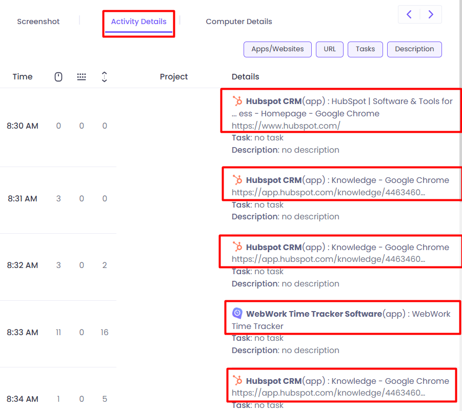 Screenshots Activity Details Example