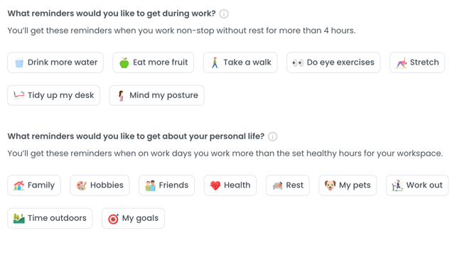 Work-Life Balance Reminders Settings