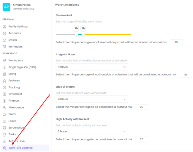 WebWork Time Tracker Work-Life Balance Settings 