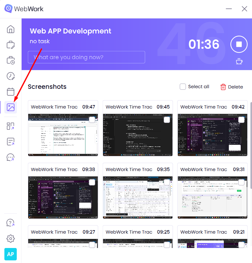 Desktop Tracker Screenshots Section