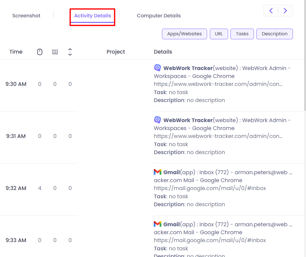 Screenshots Activity Details 