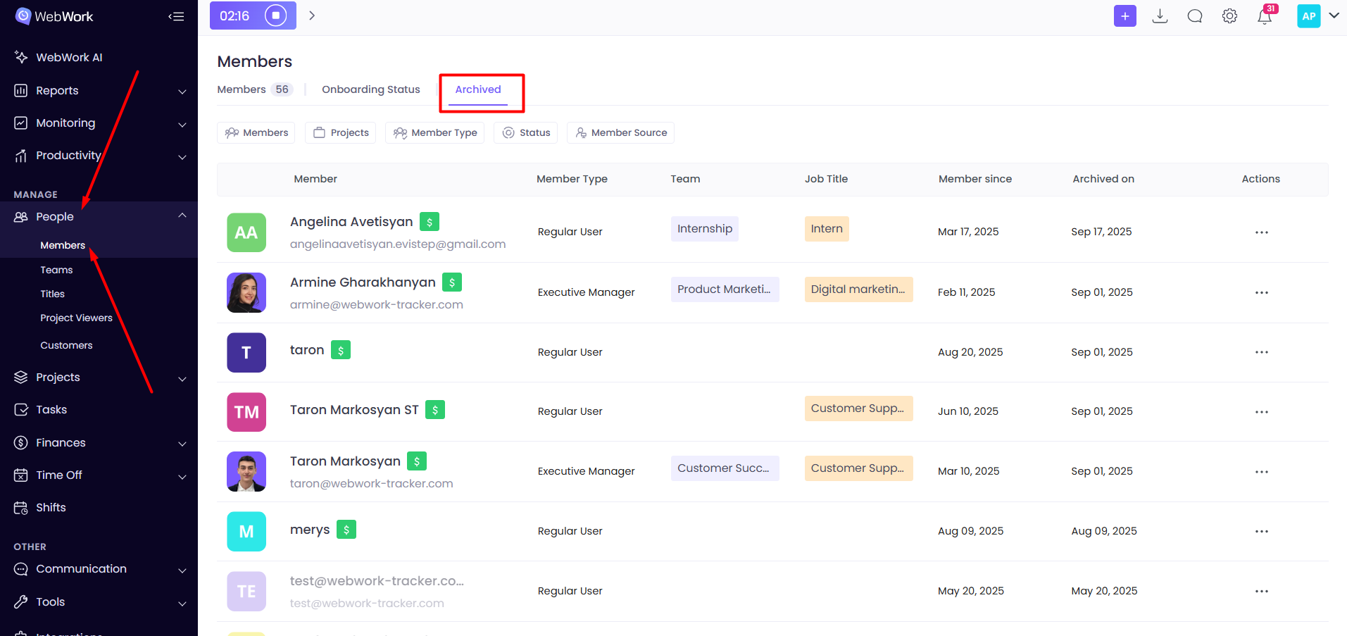 WebWork Time Tracker Archived Members