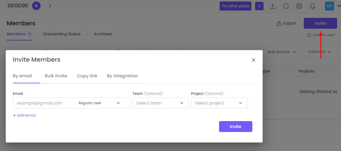 invite members to visible tracker in WebWork