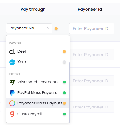 Export payment report for Payoneer Mass Payouts in WebWork