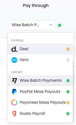 export payroll for Wise in WebWork