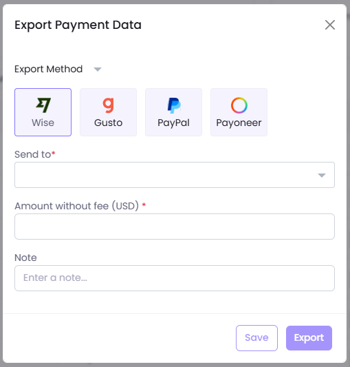Export payment data for Wise in WebWork Time Tracker