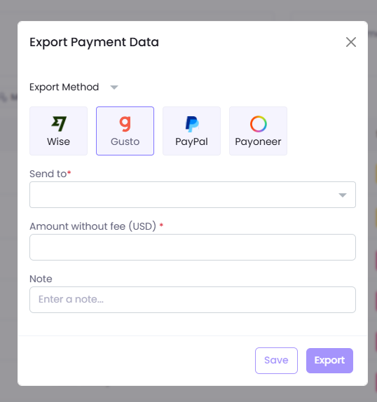 Export payment data in WebWork Time Tracker